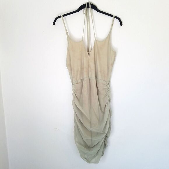 NWOT Miss Circle Flora Sage Green Mesh Stretchy Ruched Bodycon Halter Dress XL - Picture 6 of 13